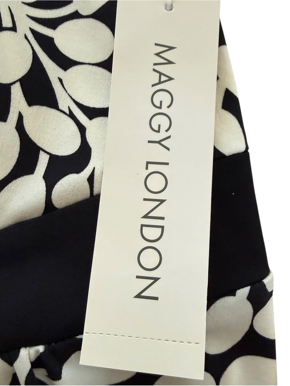 Maggy London Black and White Floral Leaf Print Surplice Empire Waist Dress NWT - Picture 7 of 8